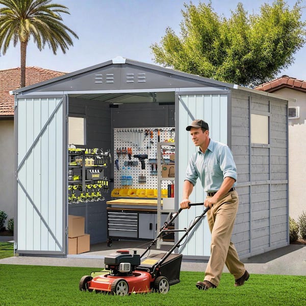 Endark 8 ft. W x 8 ft. D Outdoor Storage Grey Wood Shed with