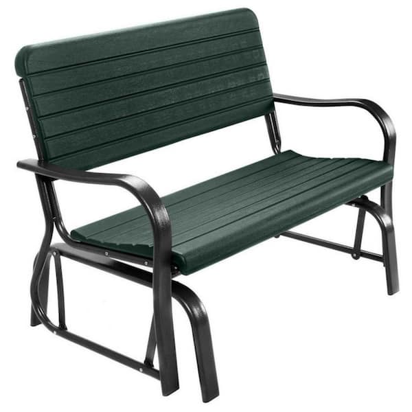 Cisvio Metal Outdoor Patio Swing Glider Bench Cushioed 2-Person Rocking Chair with Blue Cushion Garden Loveseat