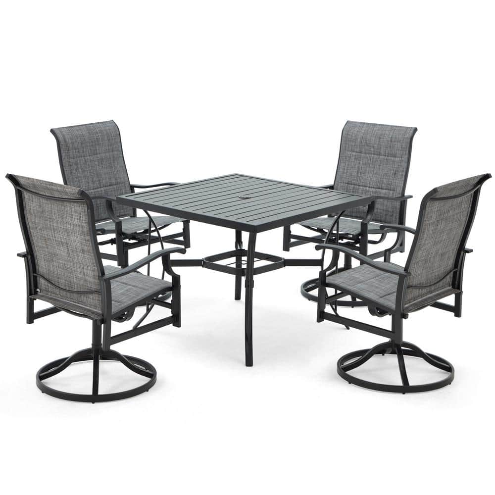 5-Piece Patio Dining Table Set for 4 with Swivel Chairs and Square Table wi
