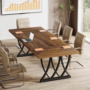 Moroni 70.86 in. Rustic Brown and Black Wood Computer Desk, Rectangular Meeting Seminar Table for 6-8 People