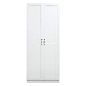 Hopkins White 29.6 in. Wide Freestanding Storage Closet Wardrobe with 7-Shelves
