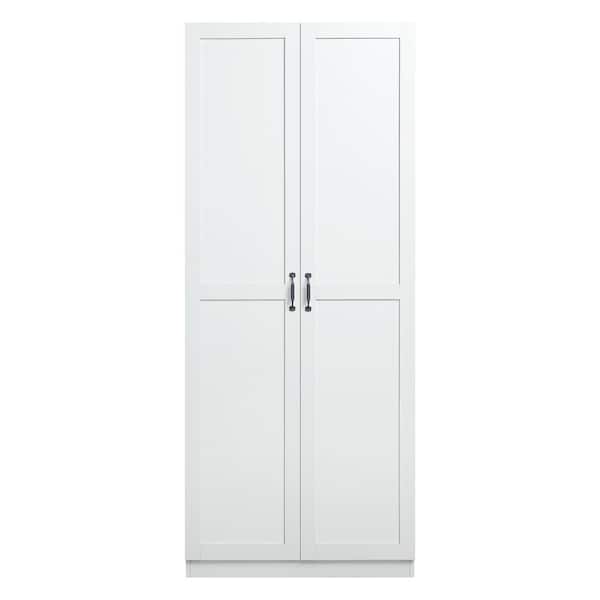 Manhattan Comfort Hopkins White 29.6 in. Wide Freestanding Storage Closet Wardrobe with 7-Shelves