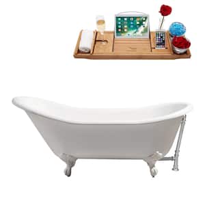 66.9 in. Cast Iron Clawfoot Non-Whirlpool Bathtub in Glossy White with Polished Chrome Drain And Glossy White Clawfeet