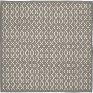 Courtyard Anthracite/Beige 4 ft. x 4 ft. Square Geometric Indoor/Outdoor Patio  Area Rug