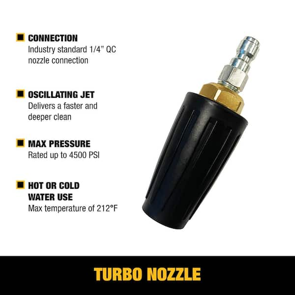 Universal Turbo Nozzle with QC Connections for Hot/Cold Water 4500 PSI Pressure Washers