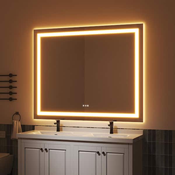 60 in. W x 48 in. H Rectangular Frameless LED Light Anti-Fog Bathroom Wall Mirror with Backlit and Front Light