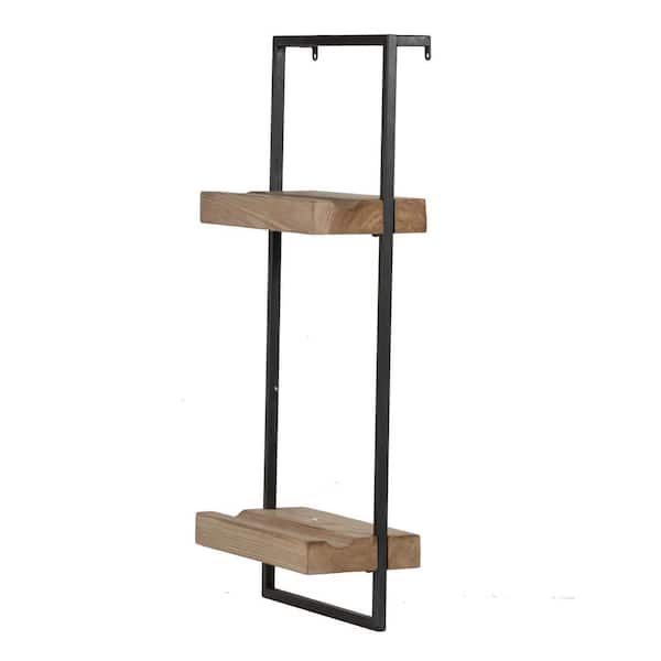 Unbranded 12 in. W x 6 in. D Brown Iron and Wood Floating Shelf with 2-Storage Shelves Decorative Wall Shelf