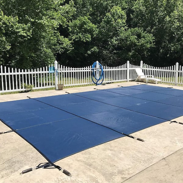 Water Warden 12 ft. x 27 ft. Rectangle Blue Mesh In-Ground Safety Pool Cover with 2 ft. Overlap, ASTM F1346 Certified