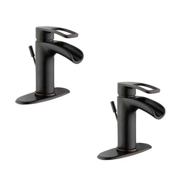 Glacier Bay Kiso Single-Handle Single-Hole Low-Arc Bathroom Faucet in Bronze (2-Pack)