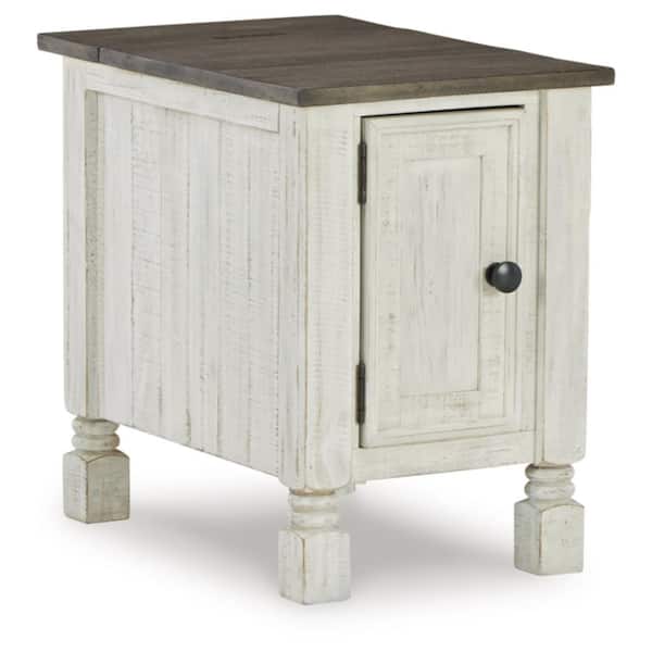 Havalance 16 in. White/Gray Rectangle Wood Chairside End Table with USB Ports and Outlets
