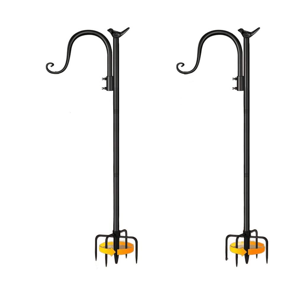 80 in. Black Metal Shepards Hooks Adjustable Shepards Hook for Garden (2-