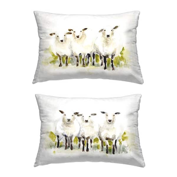 Stupell Industries Charming Farmhouse Sheep Off-White Print Polyester 14 in. x 20 in. Throw Pillow Set of 2