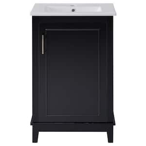 20 in. W x 15.5 in. D x 33.3 in. H Single Sink Freestanding Bath Vanity in Black with White Ceramic Top and Storage