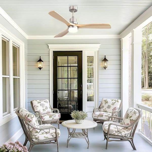52 in. Indoor/Outdoor Smart Wood Brush Nickel Standrad Downrod Mount Ceiling Fan with Light Kit and Remote&APP Control