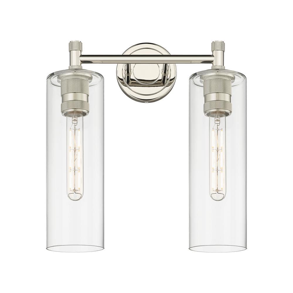 Crown Point 13.88 in. 2-Light Polished Nickel Vanity Light with Glass Shade price history on PriceWatchPro
