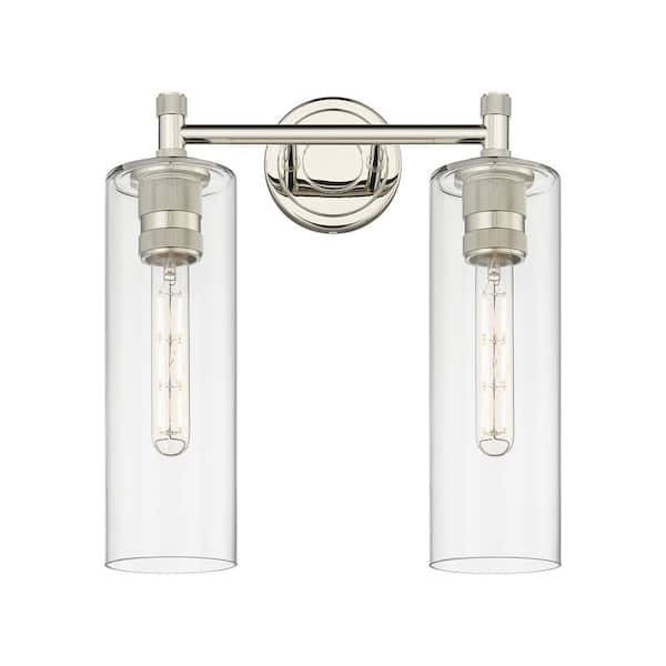 Crown Point 13.88 in. 2-Light Polished Nickel Vanity Light with Glass Shade