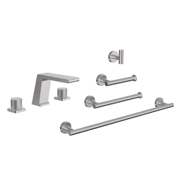 GRANDJOY Velmora Waterfall 8 in. Widespread Double Handle Bathroom Faucet and Towel Rack Set in Brushed Nickel Drain Not Included