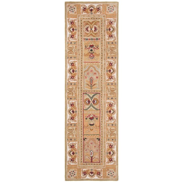 Classic 2 ft. x 16 ft. Sage/Multi Floral Tile Runner Rug