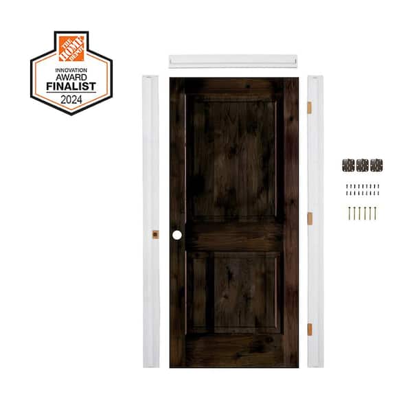 DIY 24 in. x 80 in. Knotty Alder Sq. Top Right-Hand Black Stain Wood Single Interior Door Kit w/ Quick Assemble Jamb
