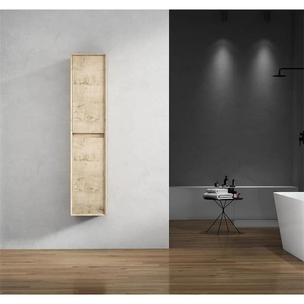 Alysa Tall 13.8 in. W x 11.8 in. D x 63 in. H Brown Wall Floating Slim Linen Cabinet in Light Oak