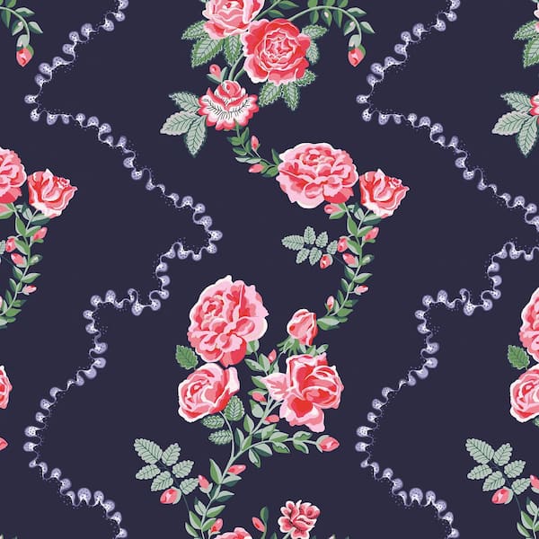 Graham & Brown Cath Kidston Rose Flutter Navy Wallpaper