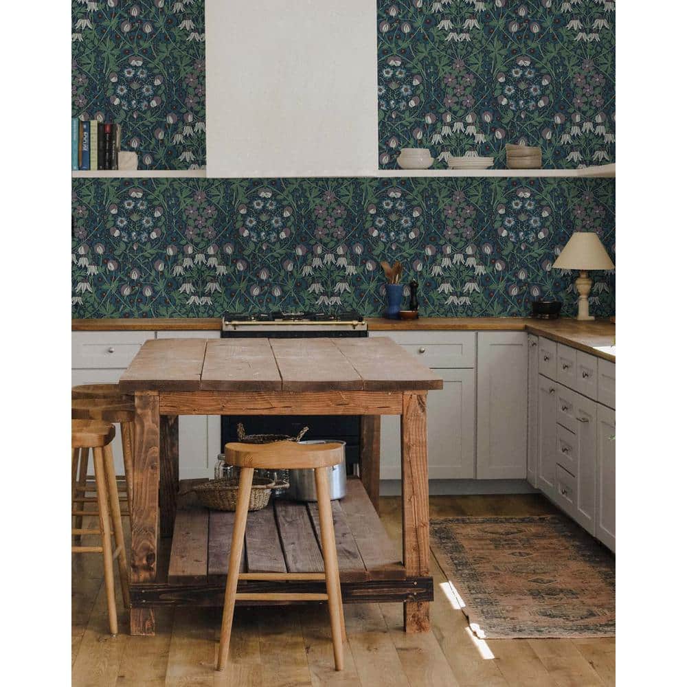 Deep Ocean and Purple Haze Floral Vinyl Peel and Stick Wallpaper