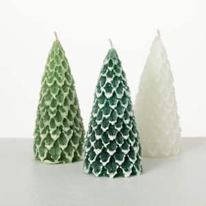 4 in. H Cone Pine Tree Candle Set of 3; Green