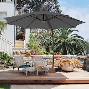 11 ft. L Outdoor Aluminum Curvy Cantilever Offset Hanging Patio Umbrella with Sandbag Base and Cover in Gray