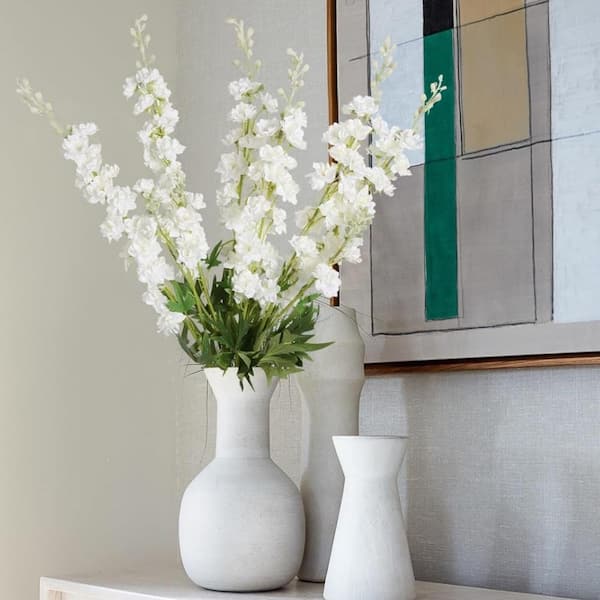 White Flowers Artificial Delphinium 9PCS with Clematis Greenery