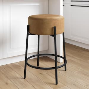 Isaac 24 in. Modern Counter Height Bar Stool with Padded Faux Leather Seat, Light Brown/Black