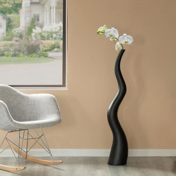 Uniquewise 39.5 in. Ceramic Black Small Animal Horn Shape Floor Vase for Entryway Dining or Living Room