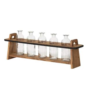 22 in. Glass Vases With Wooden Stand