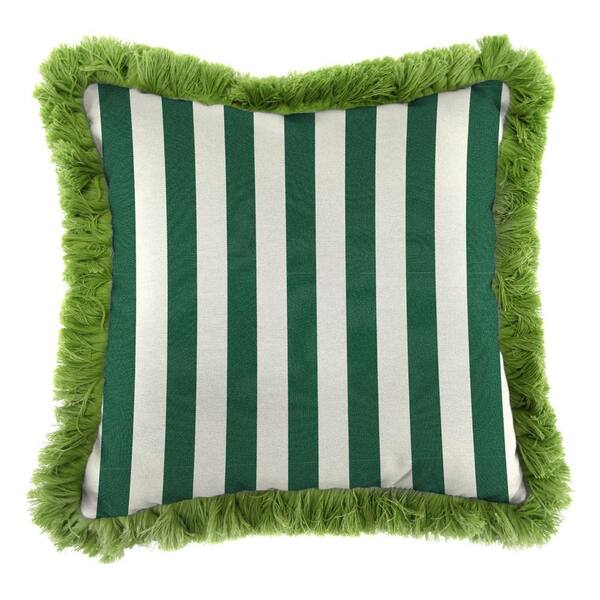 Jordan Manufacturing Sunbrella Mason Forest Green Square Outdoor Throw Pillow with Gingko Fringe