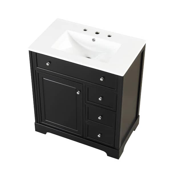 Sarlai 30 in. Black Freestanding Bath Vanity Cabinet with White Ceramic Sink Top