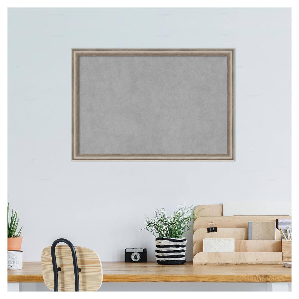 Pewter Framed Grey Magnetic Memo Board with Wood Frame