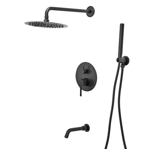 Eisen Home Mackenzie 3-Function Round Shower System with Shower Head, Hand showerand Tub Spout in Matte Black