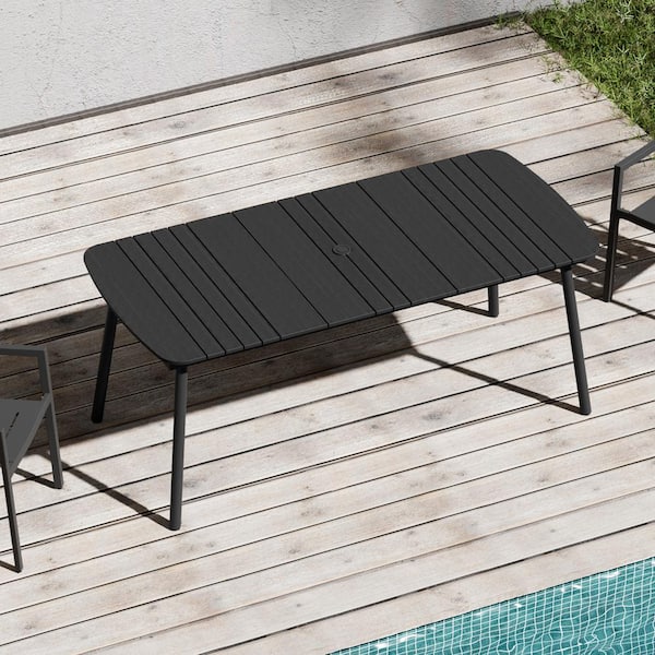 Crestlive Products Black Rectangular 70.9 in. Aluminum Outdoor Dining Table with Umbrella Hole