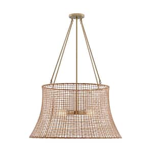 Longleaf 4-Light Burnished Brass Outdoor Chandelier with Rattan Resin Shade