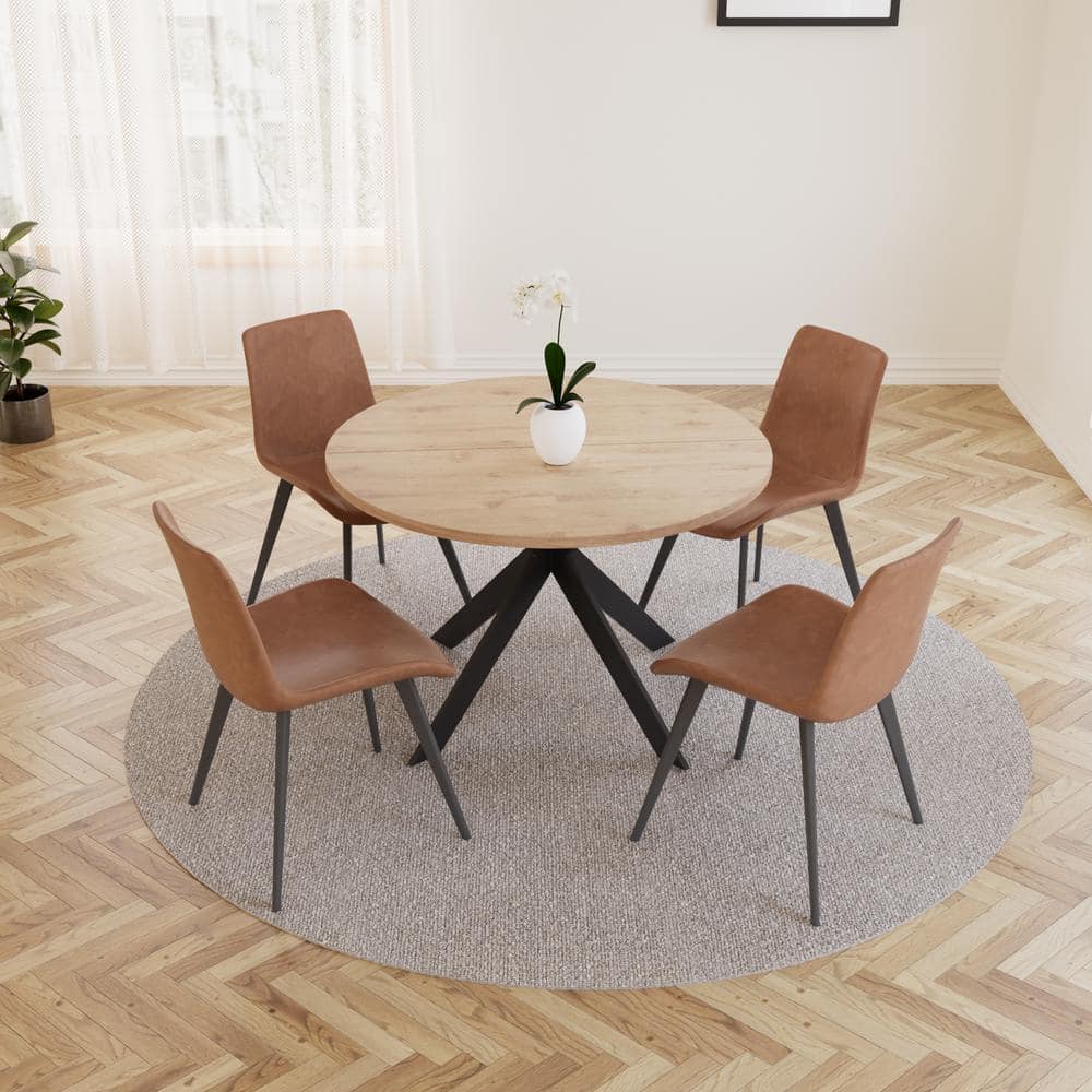 5-Piece (Set of 4) Brown Chairs and Round MDF Dining Table, Dining Table Set, Dining Room Set with 4-Chairs price history on PriceWatchPro