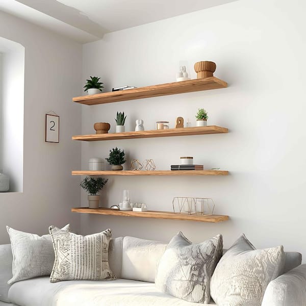 48 in. W x 6 in. D Wood Floating Shelves for Wall Rustic Wall Shelf for Bedroom, Decorative Wall Shelf Set of 4 Nature