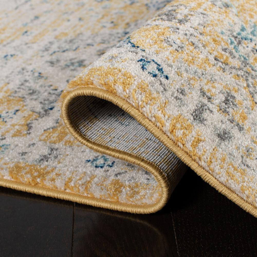 Gold and Ivory High Pile Synthetic Rectangular Rug