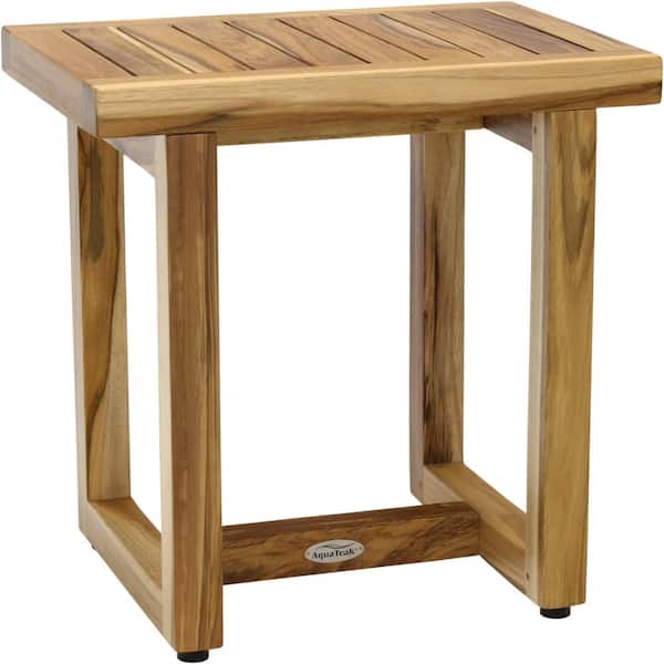 AquaTeak 18 in. x 12 in. Spa Clear-Shield Freestanding Teak Shower Bench Walk In Shower Seat