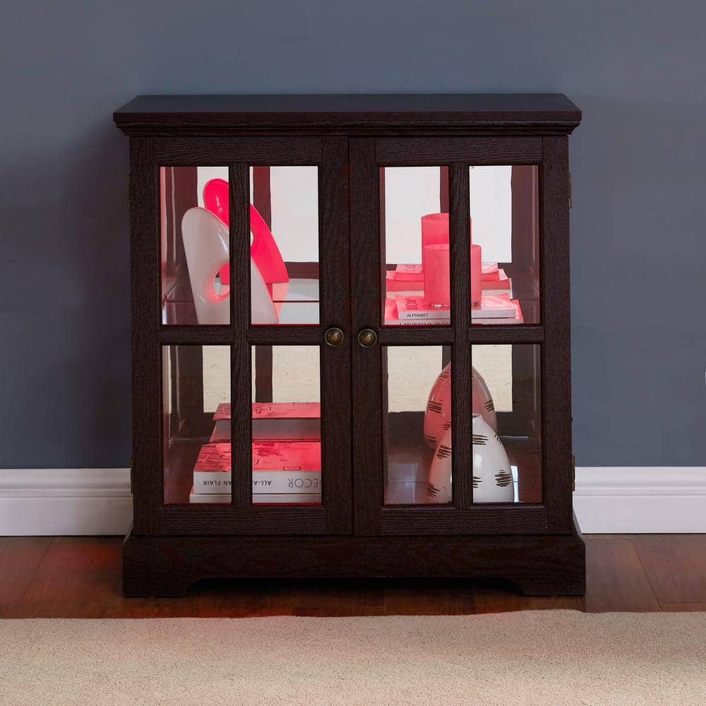 Cherry 32 in. H LED Curio Display Cabinet Accent Showcase Cabinet with Adju