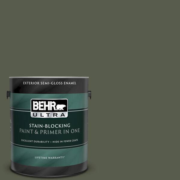 BEHR ULTRA 1 gal. #UL200-23 Fig Leaf Semi-Gloss Enamel Exterior Paint and Primer in One