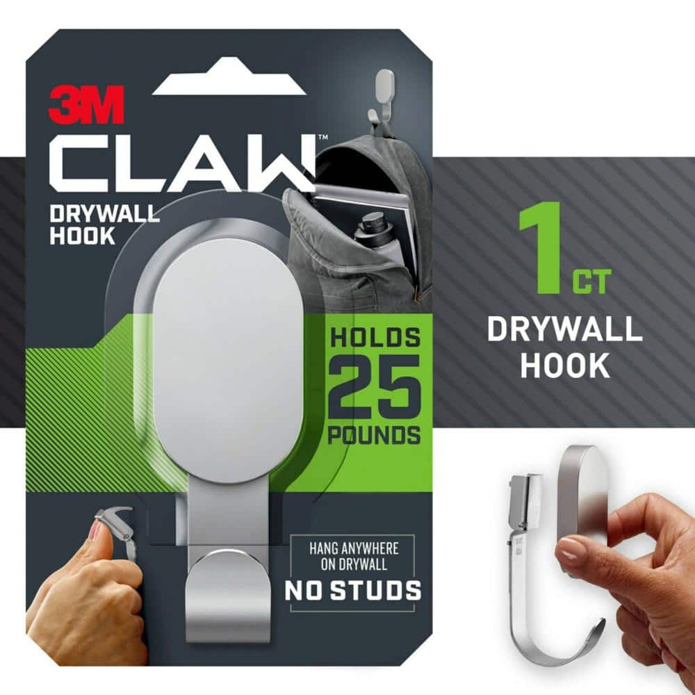 3M Claw 15 lb. 2 Drywall Silver Hooks & 2 Extra Picture Hangers, Heavyweight Hanging Solution for Backpacks, Jackets, Pictures and Room Decor, Cute