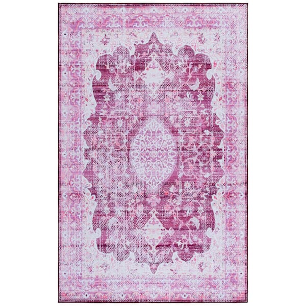 Tucson Fuchsia/Purple 5 ft. x 8 ft. Machine Washable Abstract Medallion Border Area Rug