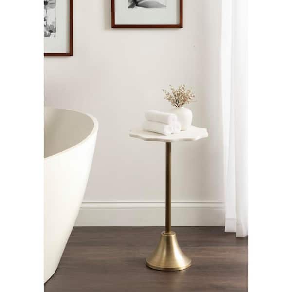 Sanzo 14 in. Gold Scalloped Round Marble End Table