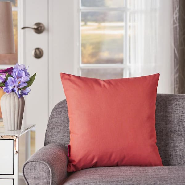Noble House Kaffe Coral Solid Polyester 18 in. x 18 in. Outdoor Patio Throw Pillow