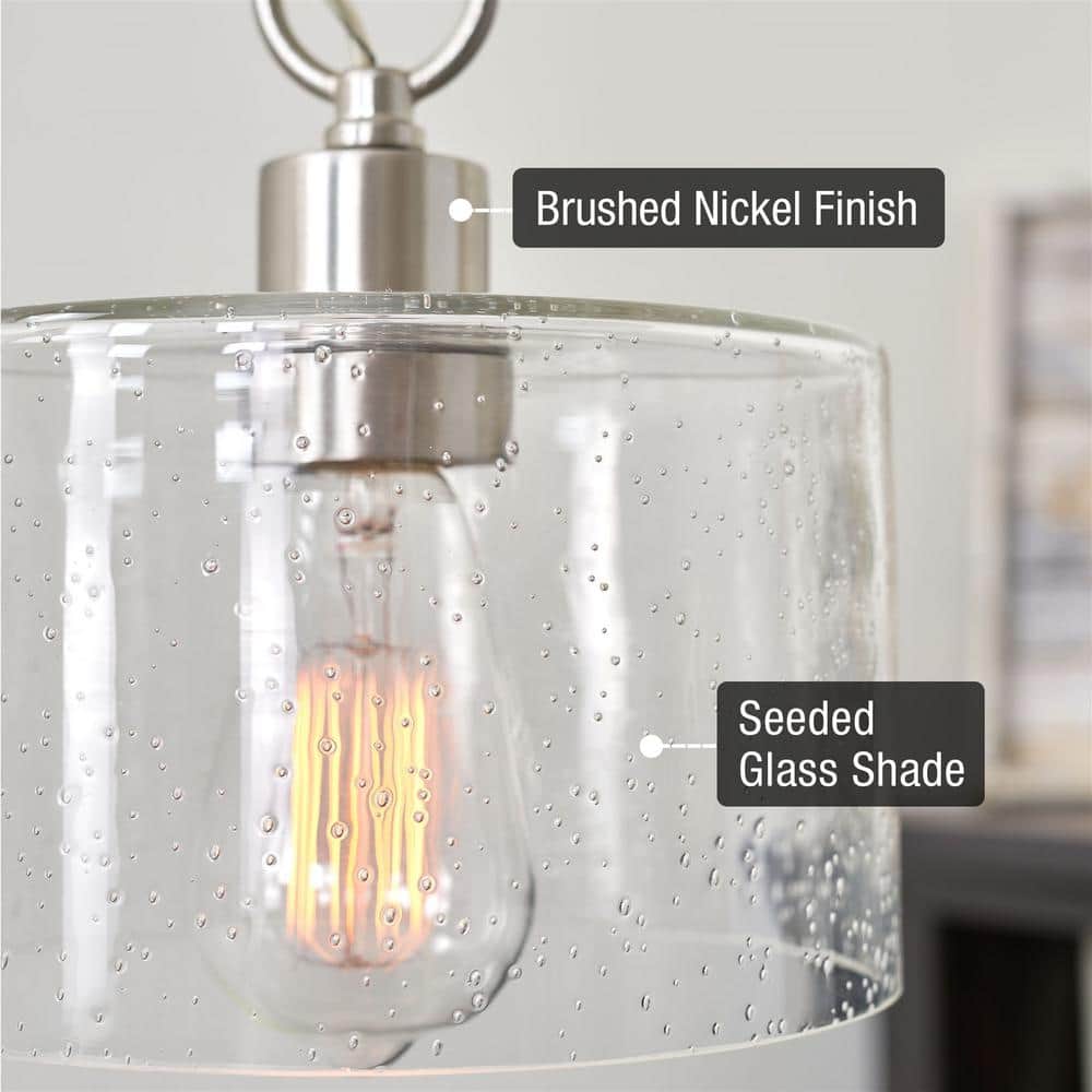 Brushed Nickel 17" Pendant Light with Seeded Glass Shade