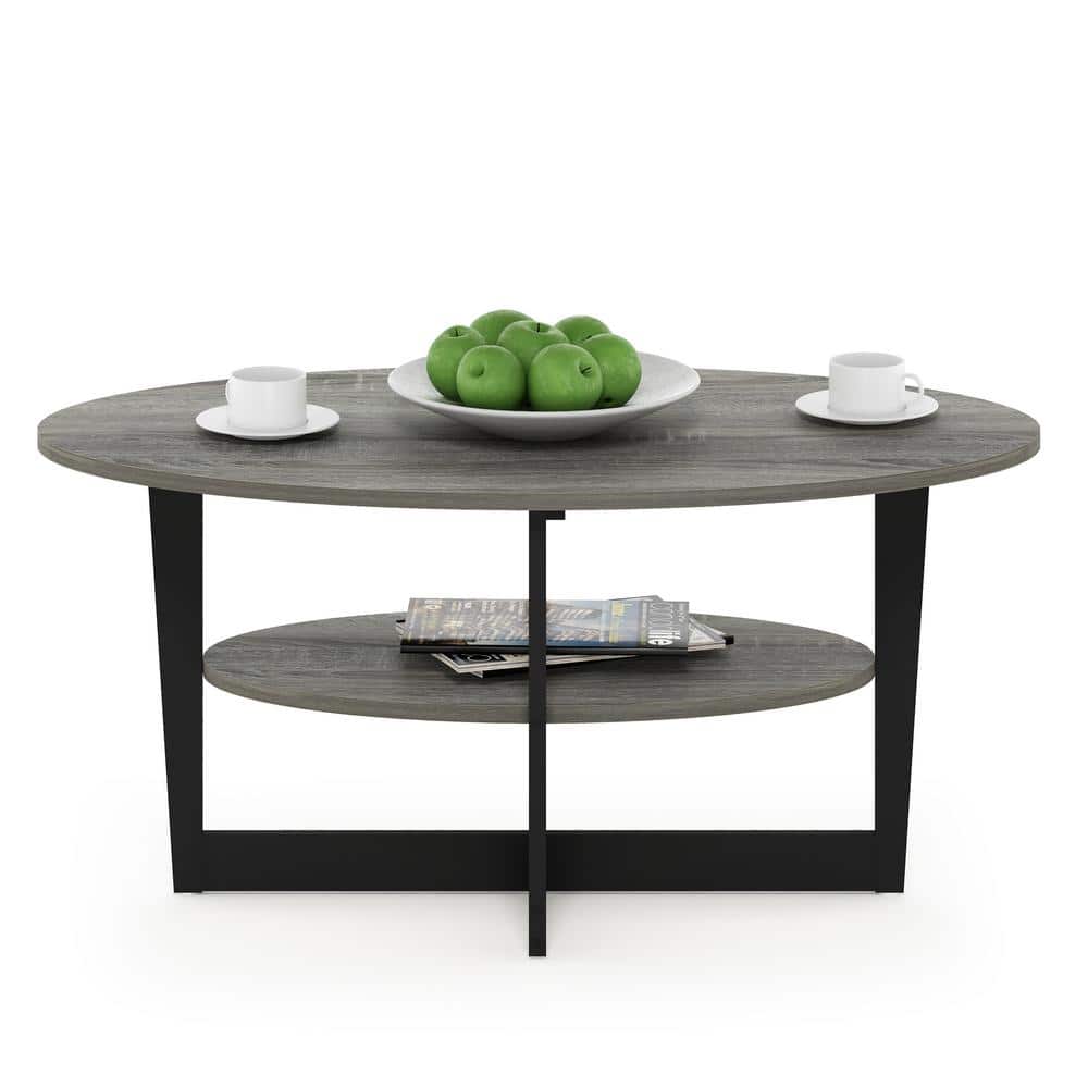 35" Dark Walnut Oval Wood Coffee Table with Shelf
